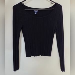 Scoop Ribbed Long Sleeve Black Scoop Neck Shirt Size Medium Like New